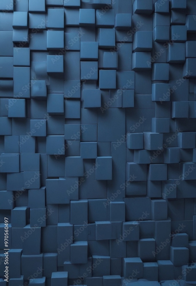 Aufkleber A 3D of a dark blue, grid-like pattern of cubes, creating a visually striking and abstract background.