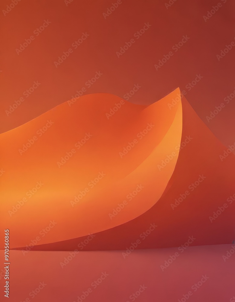 Poster a large, abstract orange shape with a curved, wave-like appearance, set against a gradient backgroun