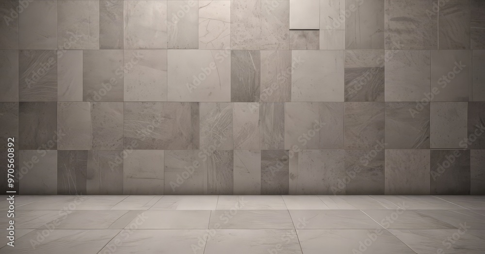 Aufkleber a wall made of square tiles in a neutral color, with a clean and minimalist aesthetic.
