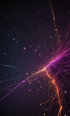 Obraz premium a vibrant, abstract digital artwork featuring a dynamic explosion of light and color, with a central burst of purple and orange hues radiating outwards in a radial pattern.