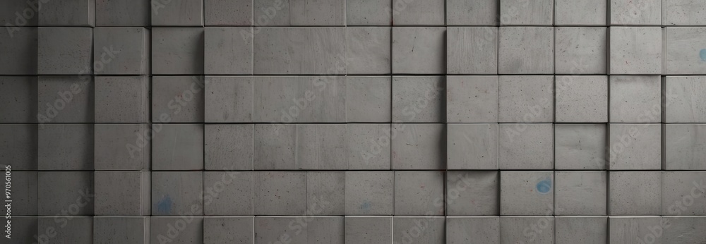 Aufkleber a grid of gray concrete blocks arranged in a repeating pattern, with a few blue spots visible on the blocks.