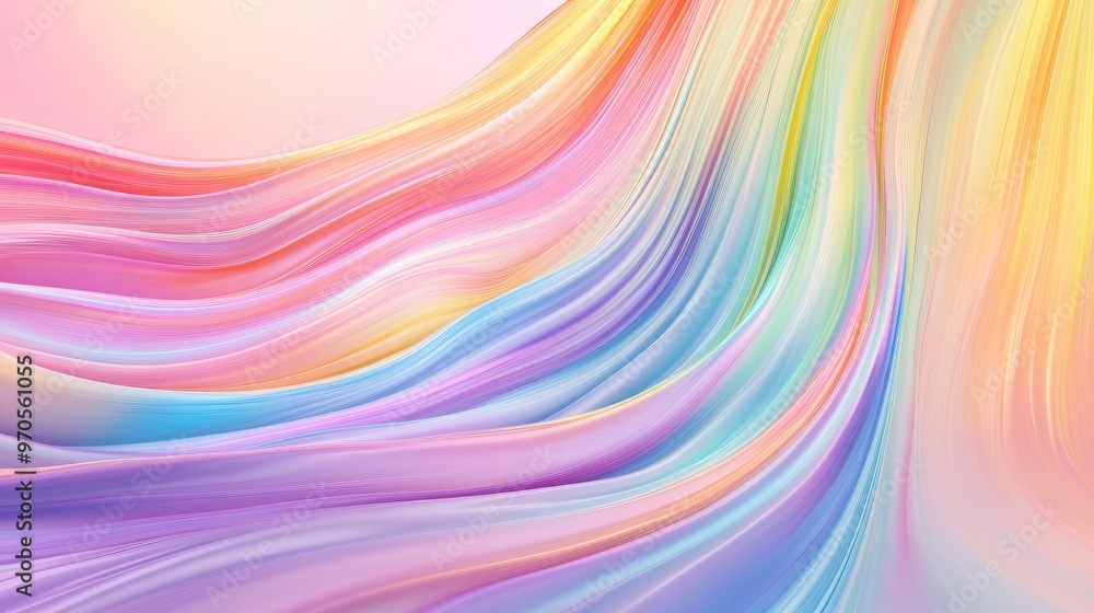 Aufkleber swirling lines of rainbow colors gracefully flowing on a pastel background, creating a dynamic and v