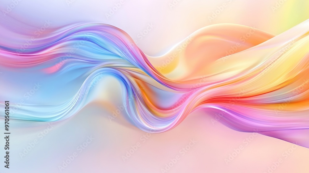 Aufkleber swirling lines of rainbow colors gracefully flowing on a pastel background, creating a dynamic and v