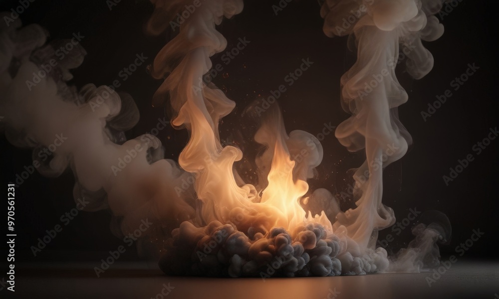 Poster a dramatic fire burns with intense flames and billowing smoke, creating a captivating visual display