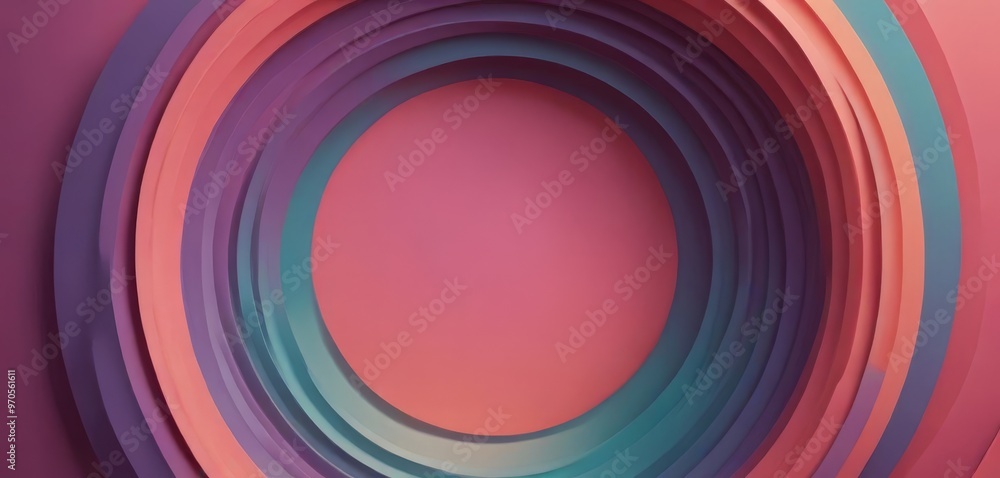 Poster a vibrant abstract composition of overlapping concentric circles in various shades of pink, purple, and blue, creating a visually striking and dynamic pattern.
