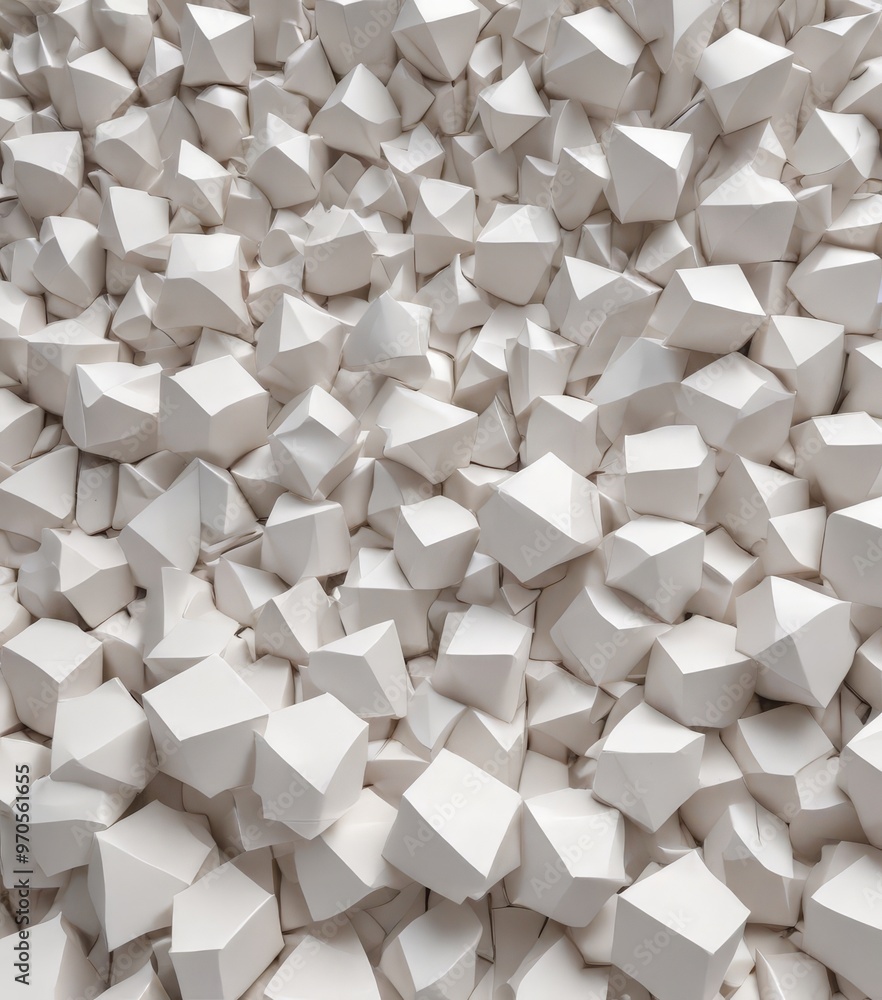 Fototapete A densely packed collection of white cubes, varying in size and shape, creates a visually striking and abstract pattern.
