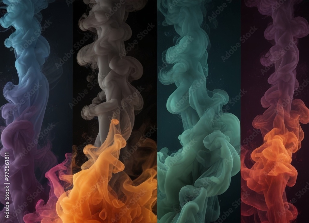 Aufkleber the image contains four distinct vertical columns of smoke, each with a different color: blue, green
