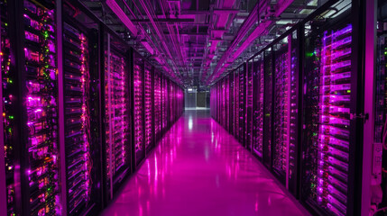 Fototapeta premium Data centers use powerful computers and cloud technology to store, protect, and analyze huge amounts of information, including social media data.