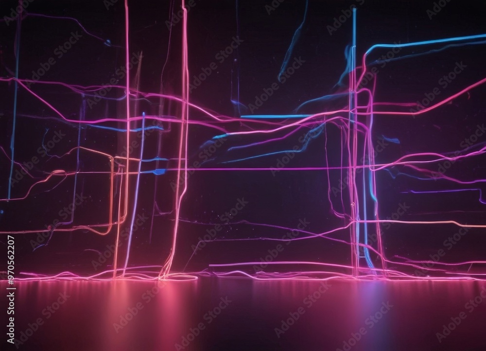 Leinwandbilder a dark background with a vibrant display of neon-colored lines and shapes, creating a dynamic and visually striking effect.