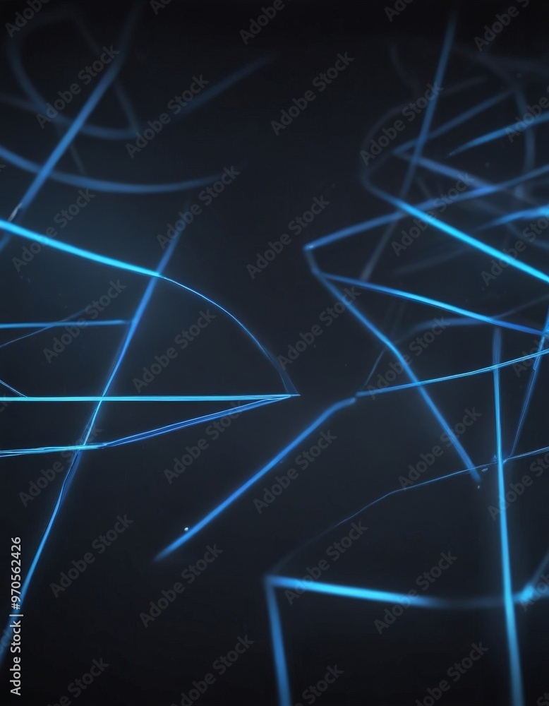 Poster a dark background with abstract blue lines and shapes, creating a sense of movement and energy.
