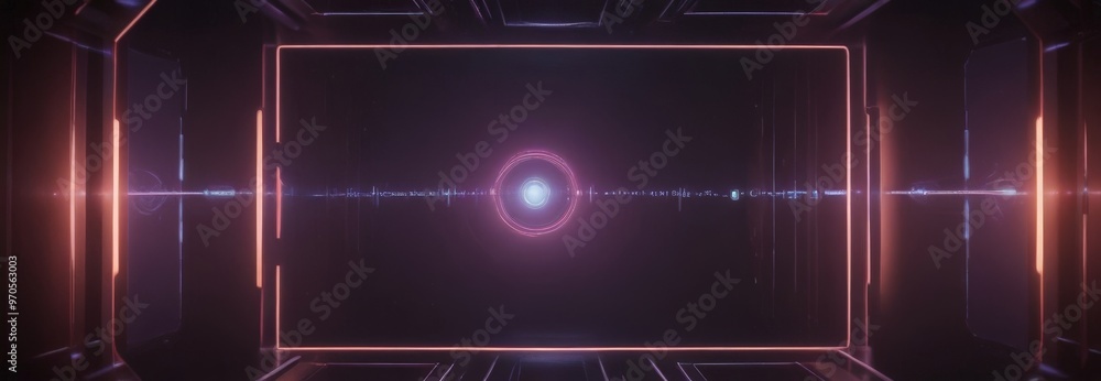 Fototapete the image presents a futuristic, abstract scene with a central circular element surrounded by a seri
