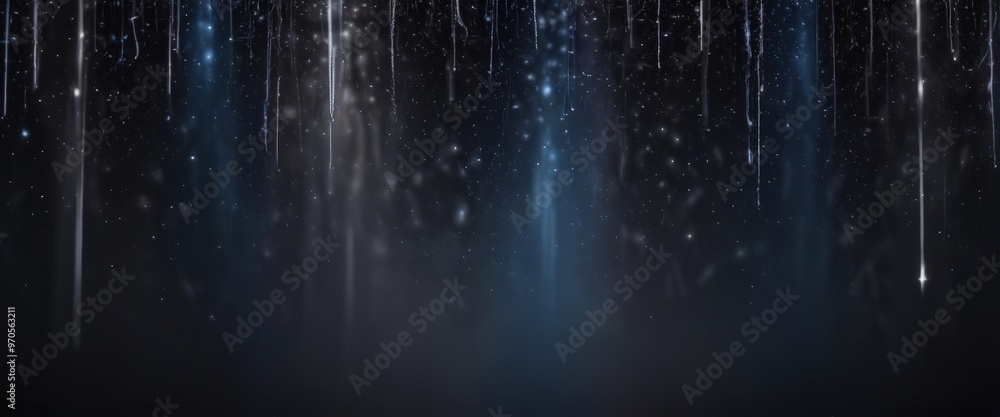 Poster a dark, starry night sky with a gradient of blue and white lights, creating a sense of depth and movement.