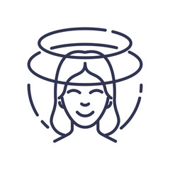 A smiling woman with circular lines around her head, symbolizing rejuvenation and mental clarity.