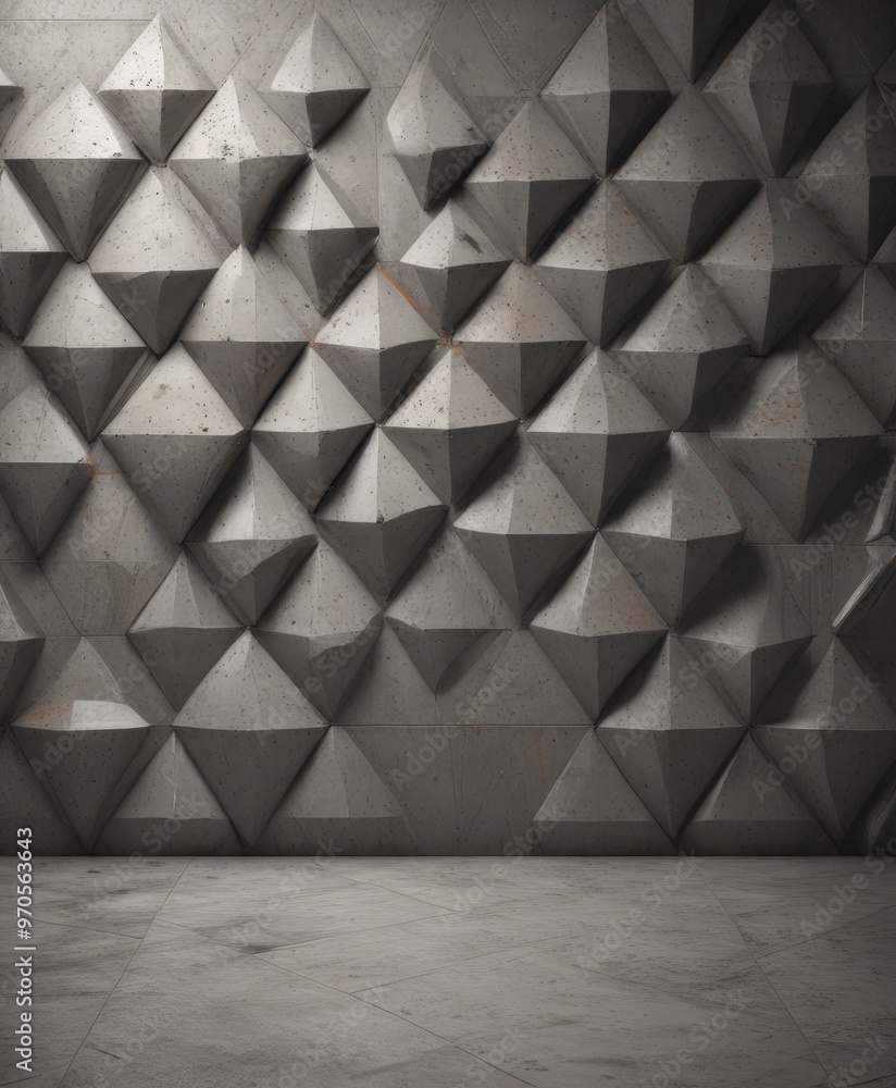 Poster a geometric pattern of concrete blocks arranged in a diamond-like formation, creating a visually striking and textured wall.
