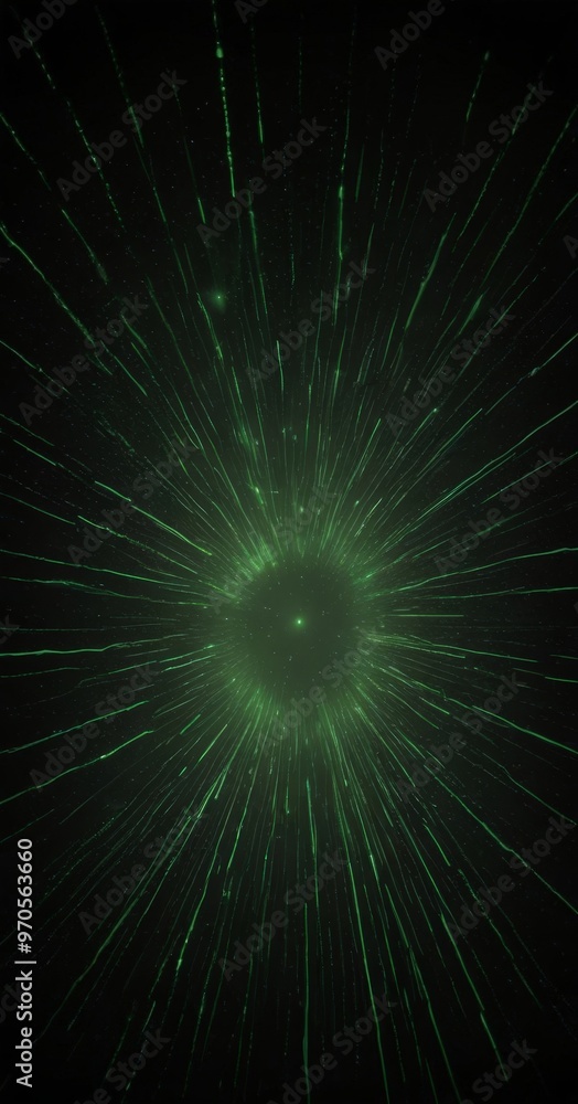 Poster a vibrant green burst of light radiating outwards from a central point, creating a striking visual e