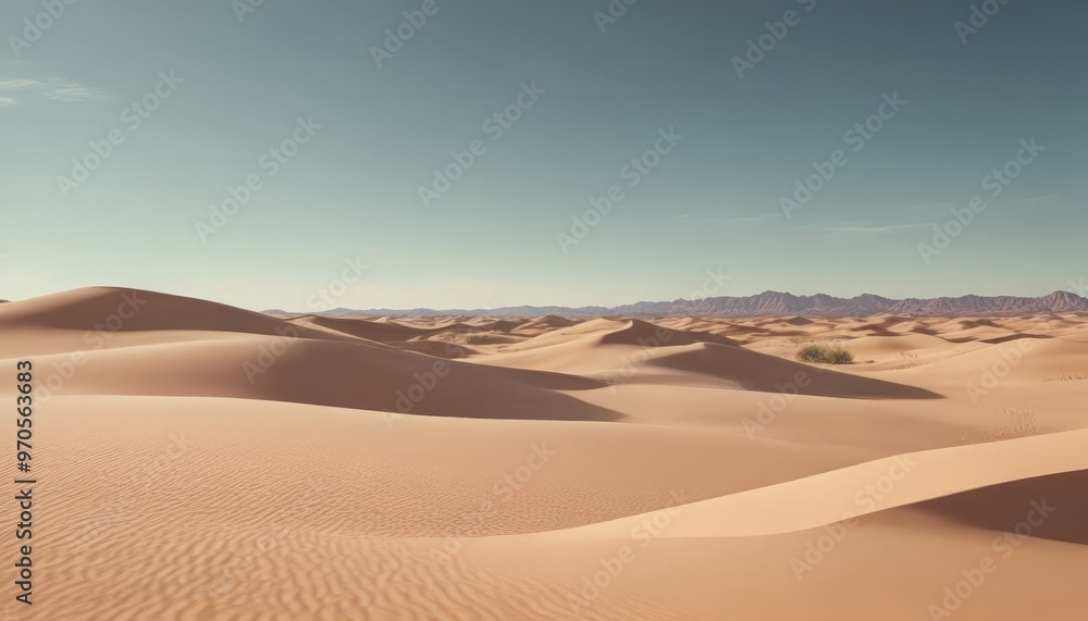 Poster a vast expanse of sand dunes stretches across the desert, with a few distant mountains visible in th