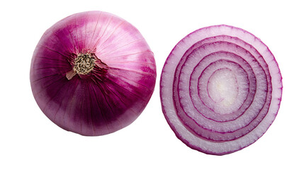 Vibrant Slices of Purple Onion Displaying Their Layers on transparent background