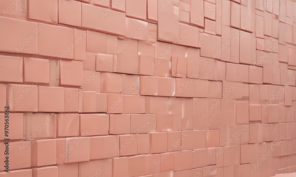 Aufkleber a close-up view of a wall composed of numerous small, square-shaped tiles in a light pink color. The tiles are arranged in a grid-like pattern, creating a visually appealing