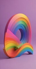 Obraz premium A 3D of a rainbow-colored abstract sculpture, featuring a curved, wave-like shape with concentric circles of different colors.