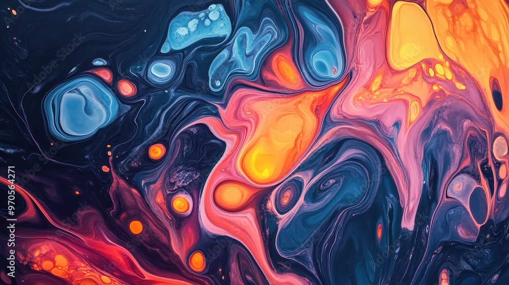 Poster develop an abstract background that mimics the fluid art technique, with swirling colors and organic