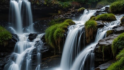 Obraz premium Serene Waterfall Cascading Over Rocks