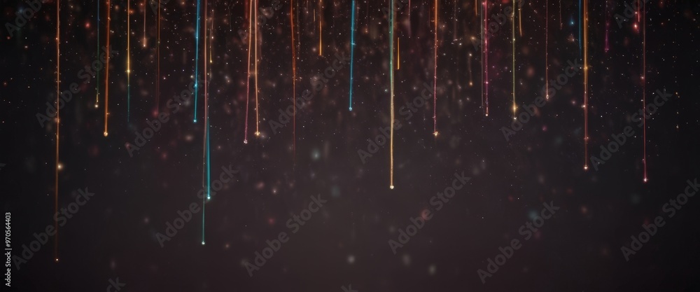 Leinwandbilder Colorful streaks of light descend from the top left to the bottom right of the image, creating a dynamic and visually striking effect against a dark background.