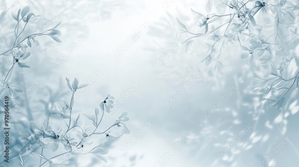 Poster tiny floral patterns forming swirling lines on a soft white-light blue backdrop, creating a dreamy a