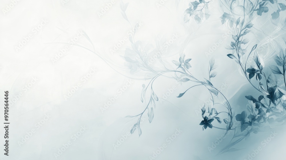 Poster tiny floral patterns forming swirling lines on a soft white-light blue backdrop, creating a dreamy a