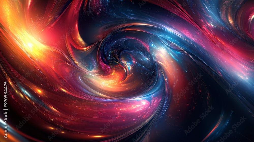 Poster a stunning 3d abstract design with swirling multicolor patterns and bright light effects on a dark b
