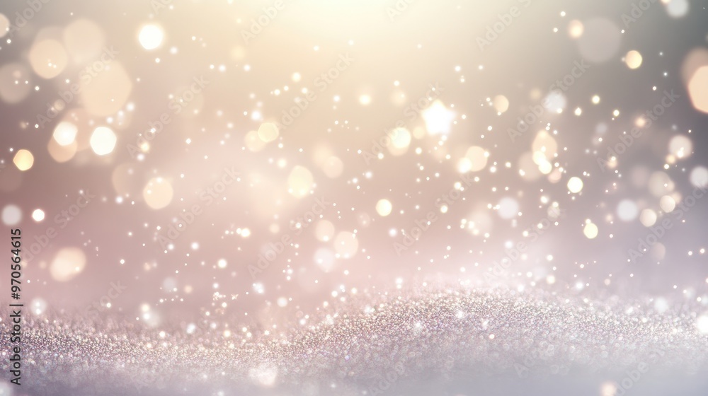 Poster tiny sparkling stars glowing brightly on a dynamic pastel-soft light grey background, creating a del