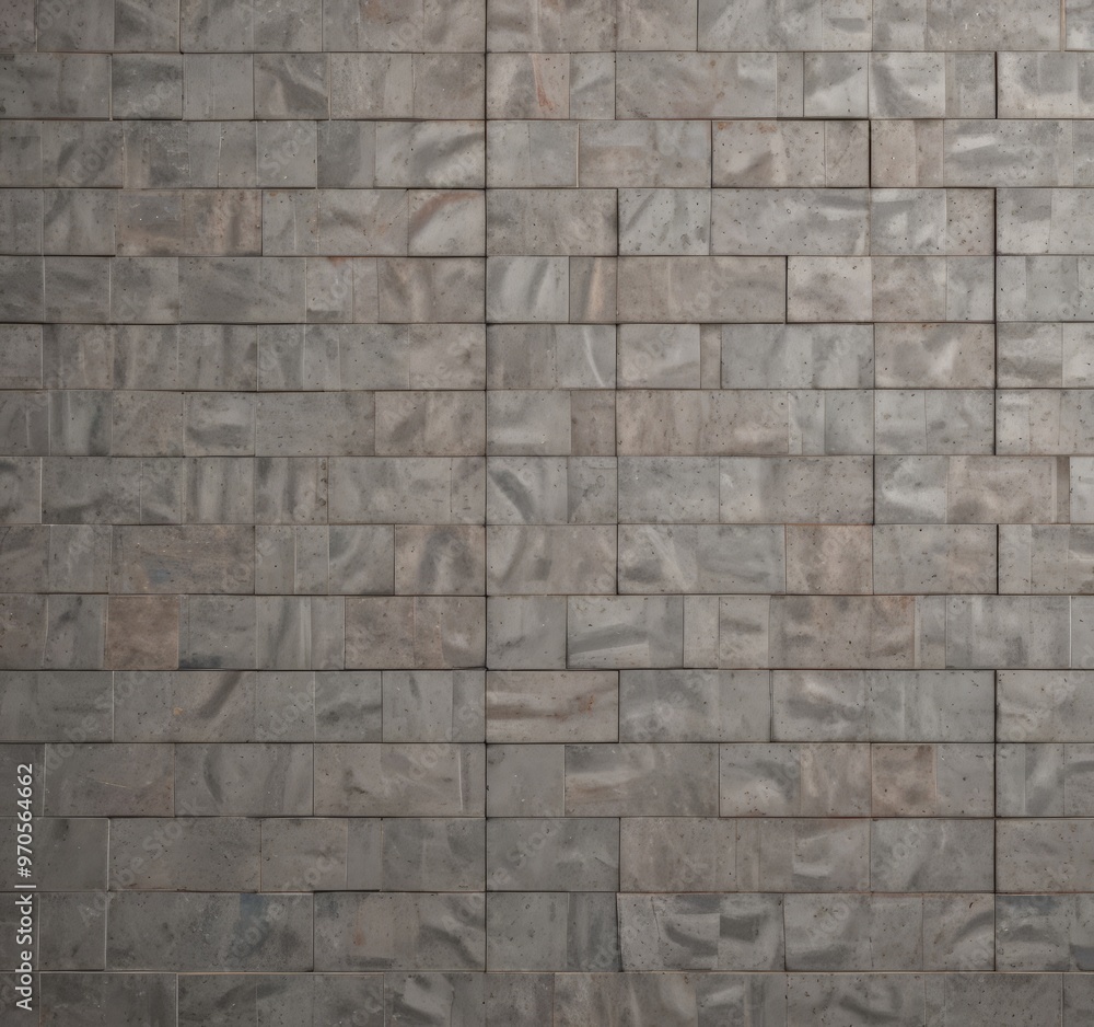Poster a close-up view of a textured brick wall composed of rectangular bricks in various shades of gray, brown, and beige.