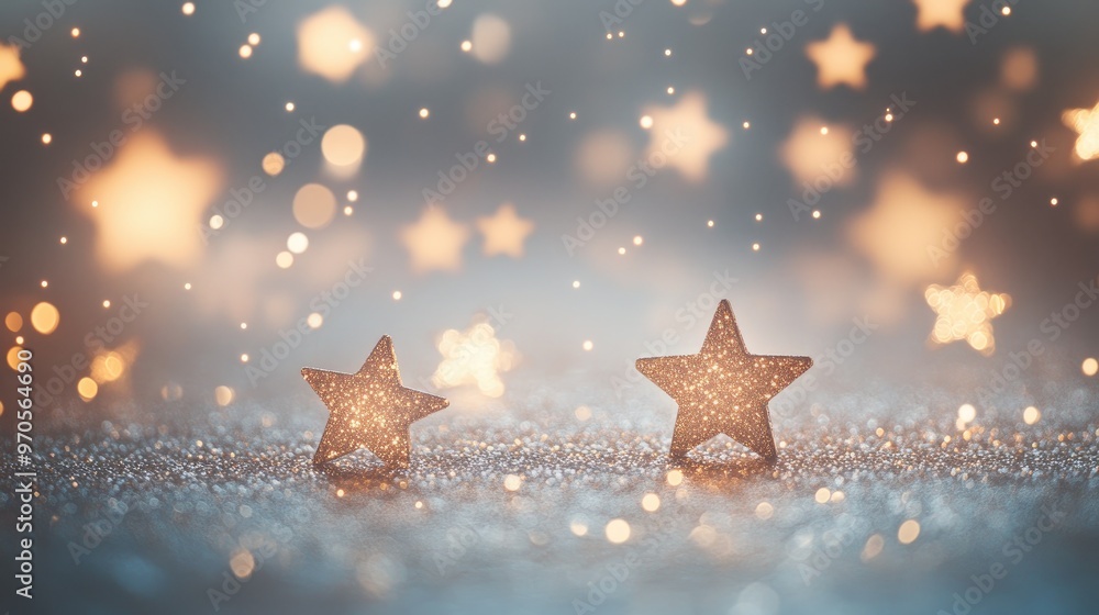 Poster tiny sparkling stars glowing on a soft light grey background, forming a dynamic and ethereal visual 