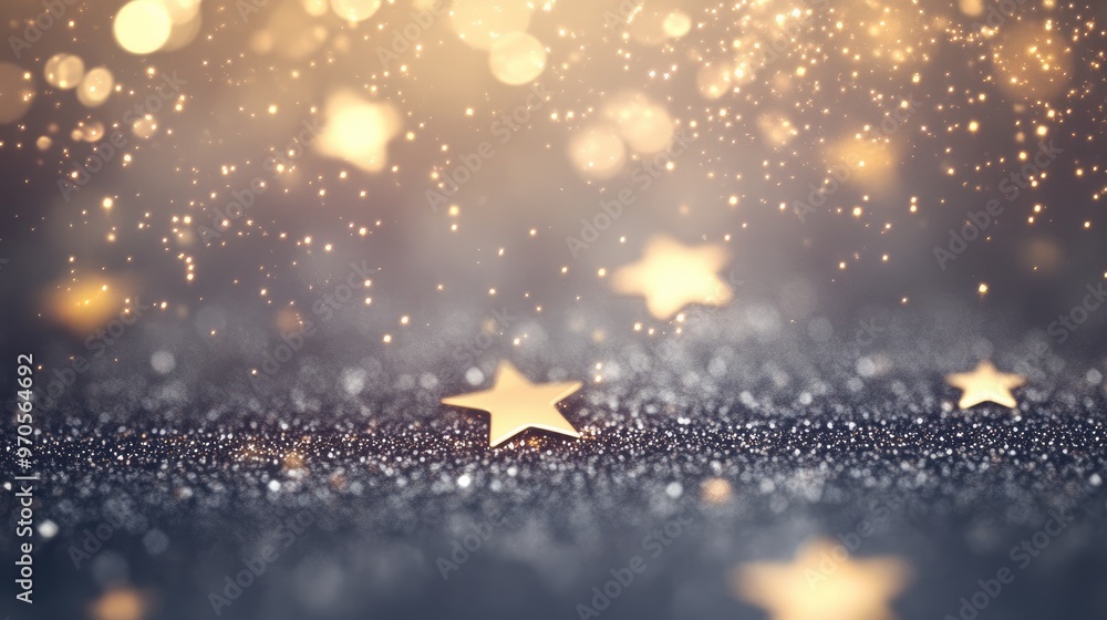 Poster tiny sparkling stars glowing on a soft light grey background, forming a dynamic and ethereal visual 