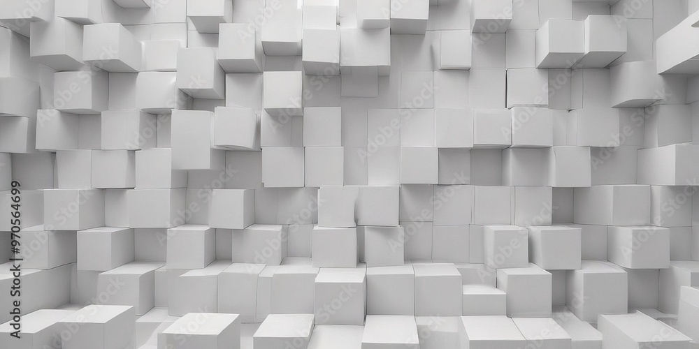 Aufkleber A 3D of a white cube pattern, with the cubes arranged in a grid-like formation and varying in size, creating a visually striking and abstract background.