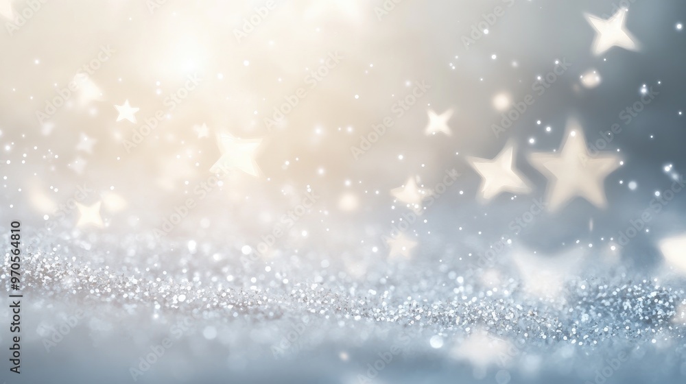 Poster tiny sparkling stars glowing on a soft light grey background, forming a dynamic and ethereal visual 