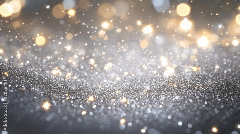 Poster tiny sparkling stars glowing on a soft light grey background, forming a dynamic and ethereal visual 
