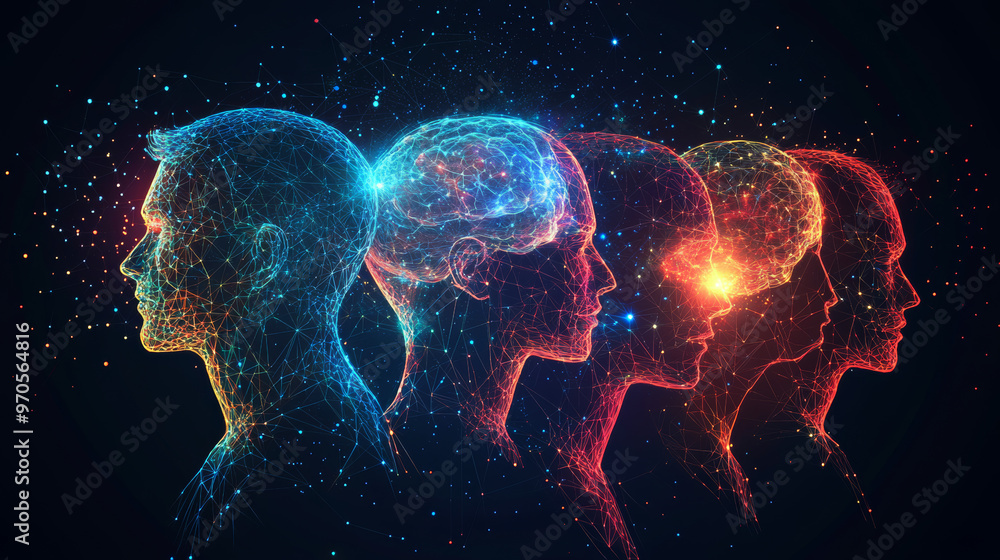 Poster lines linking thinkers represent the idea behind artificial intelligence.low poly vector illustratio