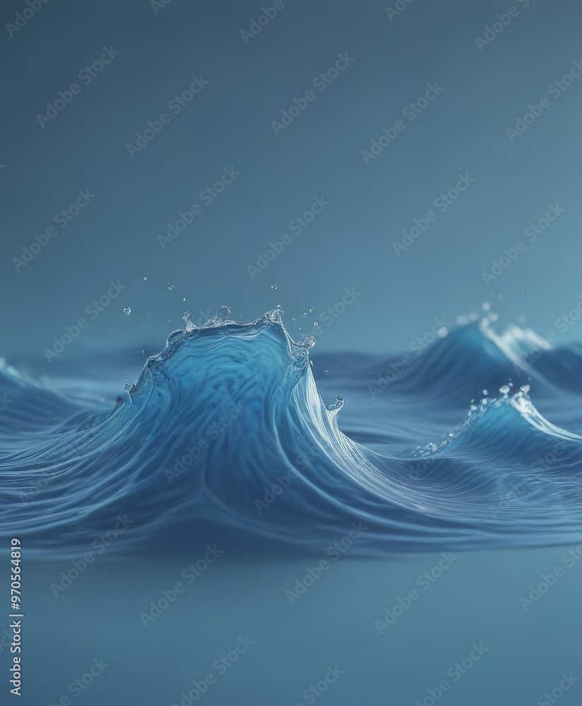 Aufkleber a serene, three-dimensional wave with a smooth, undulating surface, set against a deep blue backgrou