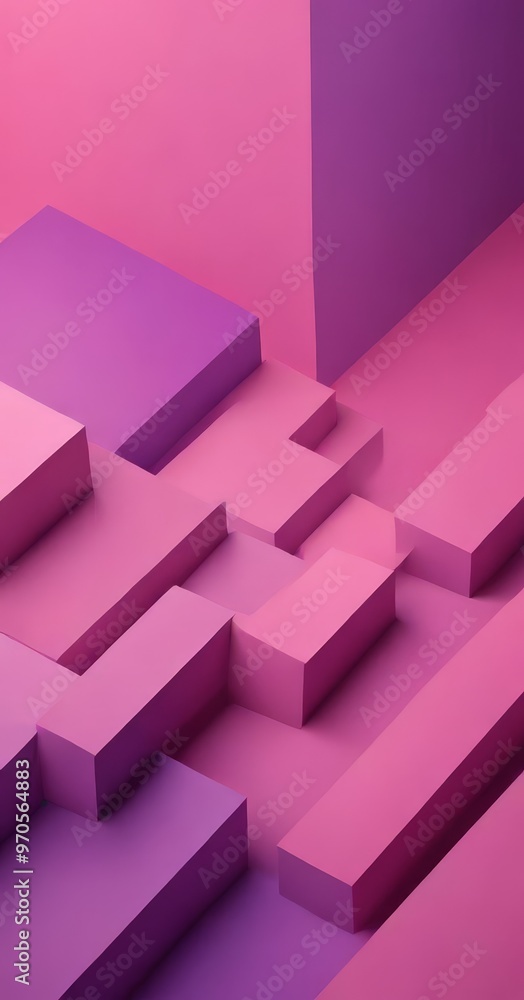 Poster The image presents a geometric arrangement of pink and purple cubes, creating a visually striking and abstract composition.