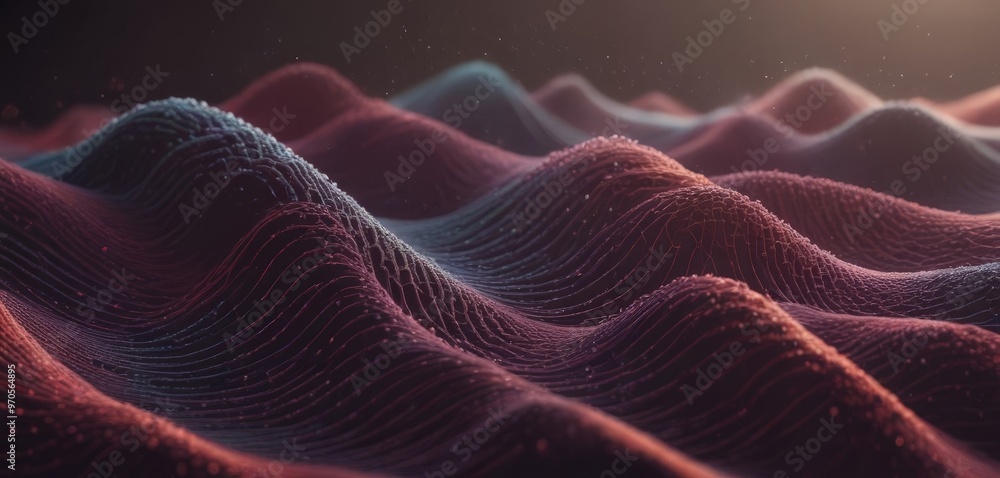 Aufkleber a close-up view of a textured, wave-like surface with a gradient of colors, including shades of red, blue, and purple, creating a visually striking and abstract representation