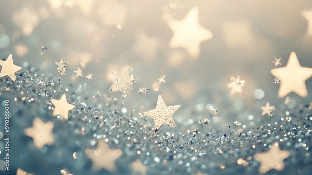 Poster tiny stars sparkling gently across a soft pastel-grey background, creating a dreamy, dynamic effect 