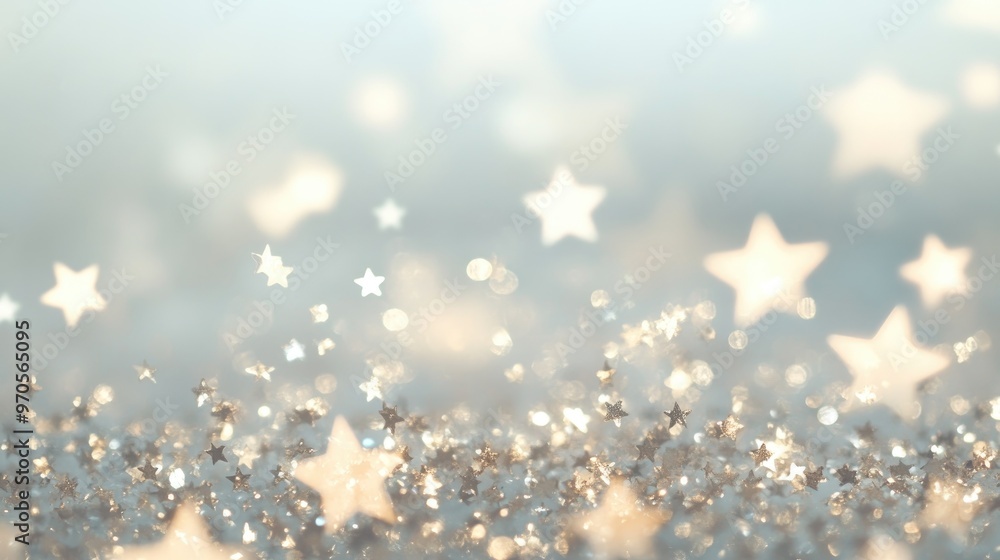 Poster tiny stars sparkling gently across a soft pastel-grey background, creating a dreamy, dynamic effect 