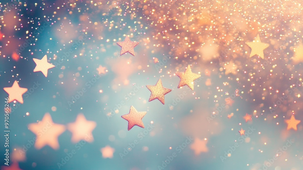 Poster tiny stars twinkling gently across a dynamic pastel-light grey background, creating a delicate and m