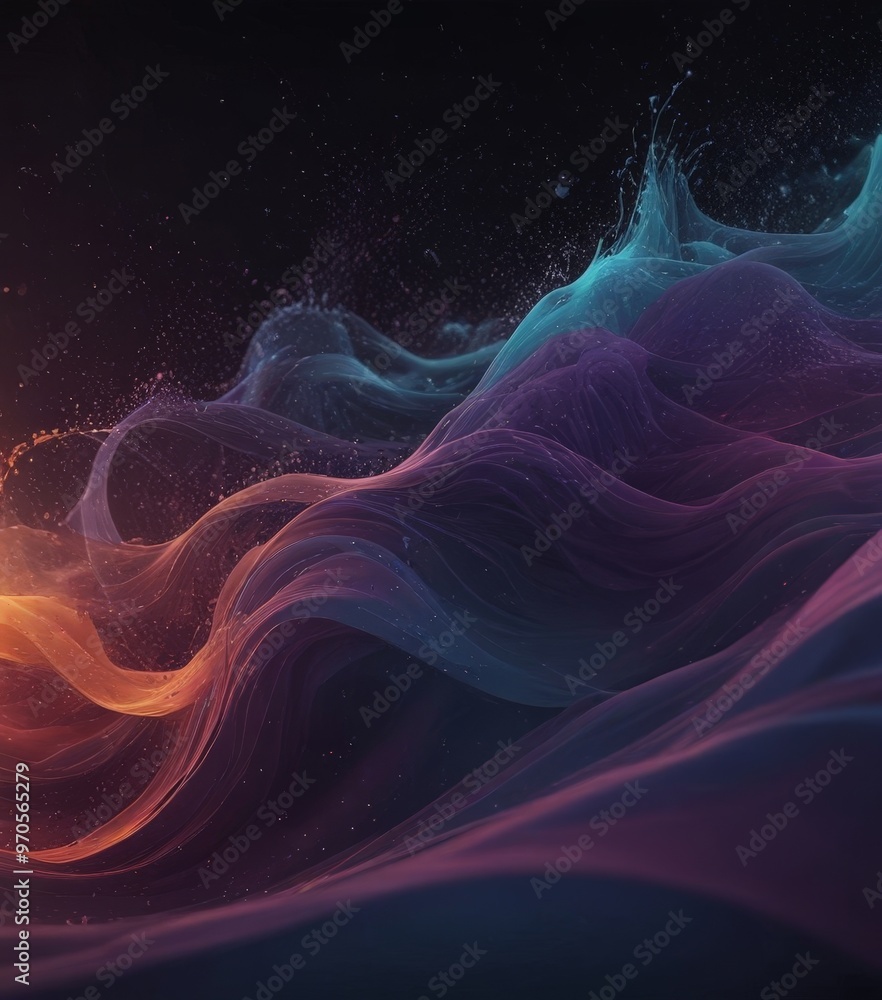 Poster a dynamic, abstract representation of water, with swirling, multicolored patterns and shapes that create a sense of movement and energy.