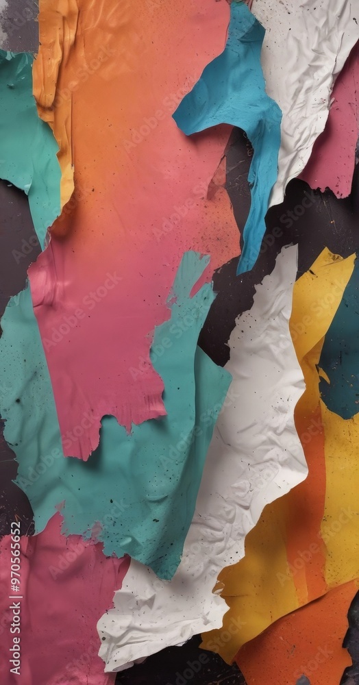 Aufkleber The image is an abstract composition featuring a variety of overlapping and overlapping paint splatters in a mix of colors including pink, blue, orange, and white.