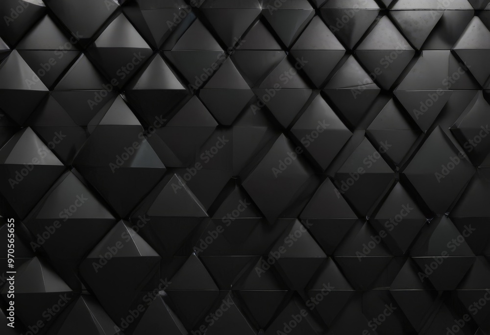 Poster A 3D of a black geometric pattern composed of numerous triangular shapes arranged in a repeating pattern.