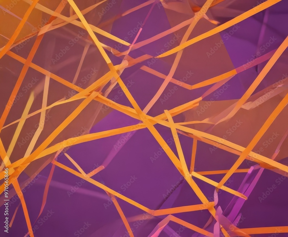 Poster a complex arrangement of intersecting orange and purple lines, creating a visually striking abstract