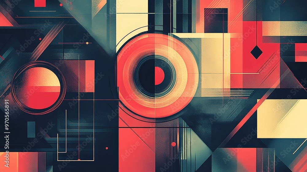 Poster design an abstract background with intricate geometric patterns, incorporating a mix of shapes and l