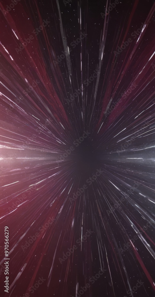 Poster a starburst pattern with a dark background and a gradient of red and purple colors. The starburst radiates outwards from the center, creating a sense of movement and energy.