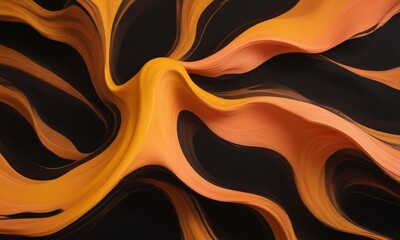 a striking abstract composition of swirling, fluid lines in shades of orange and black, creating a dynamic and captivating visual effect.